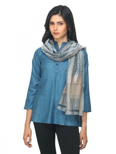 Fabindia Women Grey Jacquard Silk Stole
