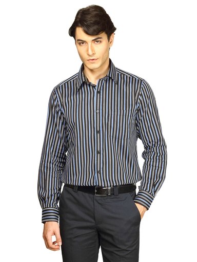 Indigo Nation Men Striped Black Shirt