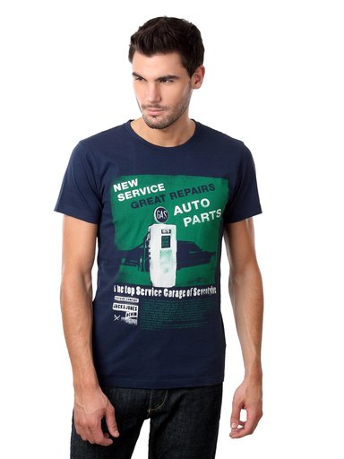 Jack & Jones Men Note Navy Blue T-shirt