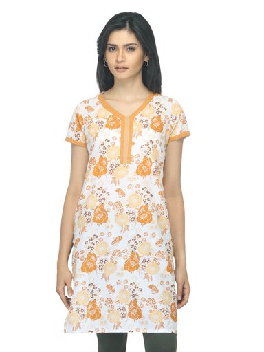 Vishudh Women Printed Orange Kurta