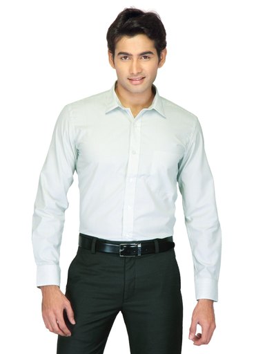 Mark Taylor Men White Green Striped Shirts