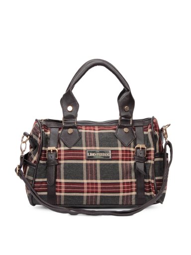 Lino Perros Women Red & Grey Checks Handbag