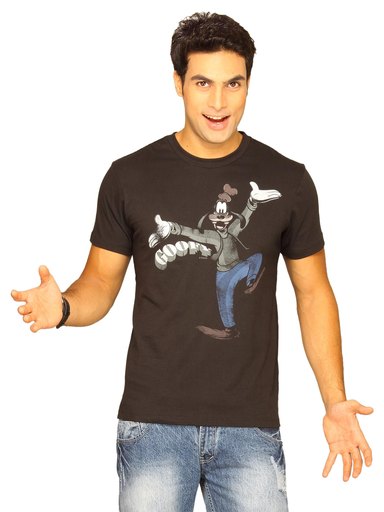 Mickey Men's Goofy Is Happy Black T-shirt