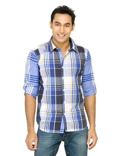 Probase Men Wide Check Blue Shirts