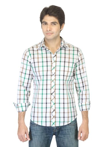 Peter England Men White Check Shirt