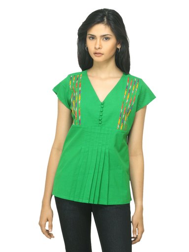 Fabindia Women Green Cambric Top