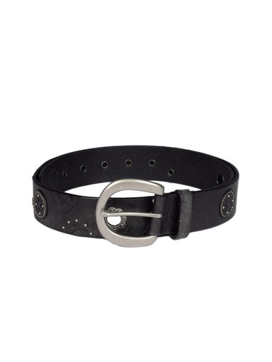 Fossil Women Black Floral Grommets Belt