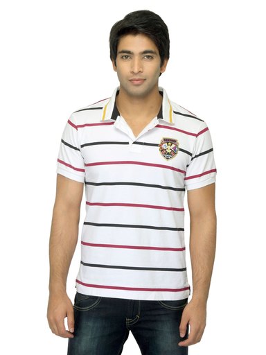 Arrow Sport Men Striped White Polo T-shirt