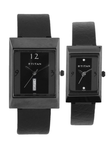 Titan Him & Her Black Watches