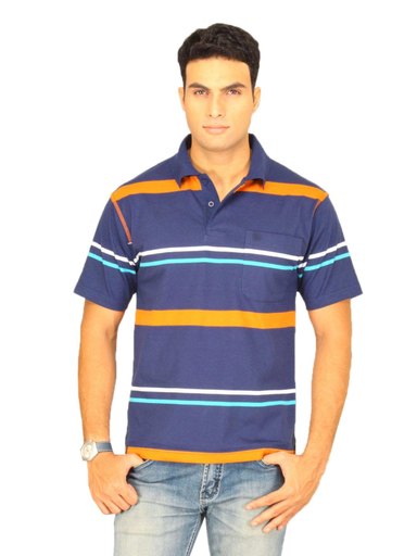 Classic Polo Men's Navy With Orange White Stripes T-shirt