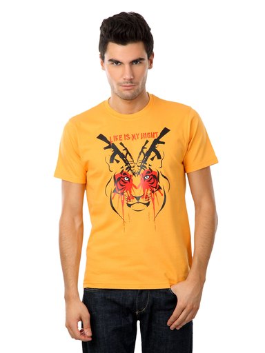 Myntra Men Orange Life Is My Right T-shirt