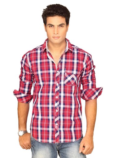 Highlander Men Red Blue White Checked Shirt