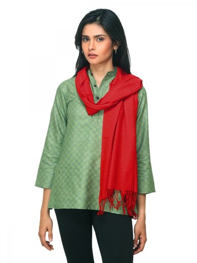 Fabindia Women Red Noil Silk & Wool Stole