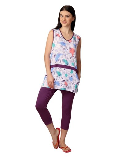SDL by Sweet Dreams Women Pink & Purple Printed Night Suit S11-3225