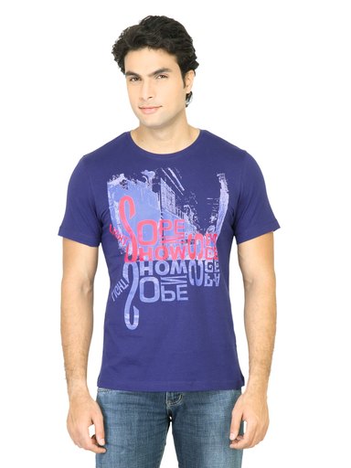 United Colors of Benetton Men Printed Blue TShirt