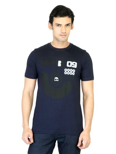 Locomotive Men Navy Blue Printed T-shirt