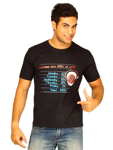 Myntra Men's I Give 100 Percent Work Black T-shirt
