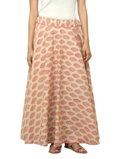 Fabindia Women Printed Beige Ghera Skirt