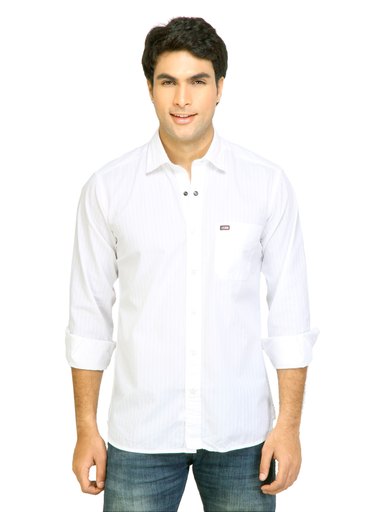 Arrow Sport Men Self-Stripes White Shirts