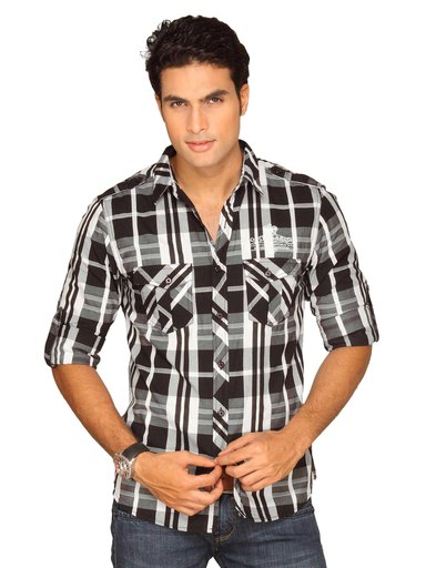 Spykar Men Black and white Check Shirt
