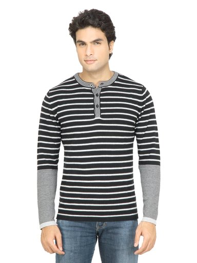 United Colors of Benetton Men Striped Black Sweater
