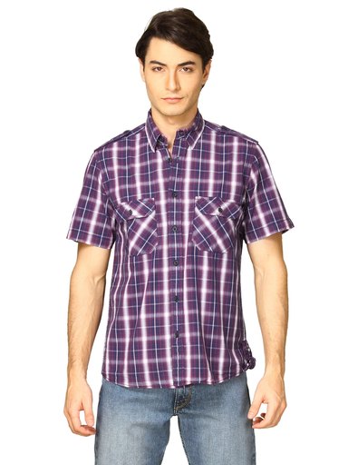 Indigo Nation Men Checks Purple Shirts