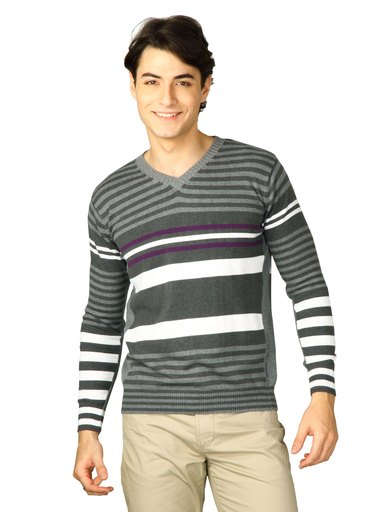 Spykar Men Rts Grey White Pullover Grey Sweaters