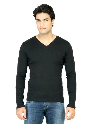 United Colors of Benetton Men Solid Black TShirt