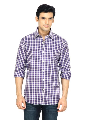 Wills Lifestyle Men Check Purple Shirt