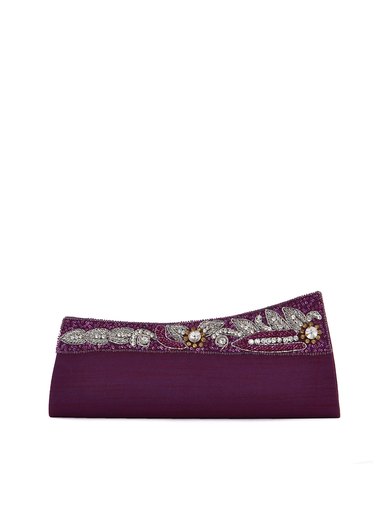 Spice Art Women Gold Embroidery Purple Clutch