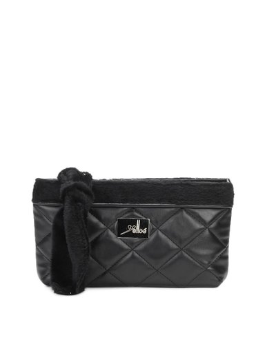Yelloe Black Fur Zip Clutch