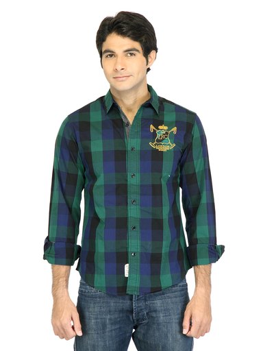 Locomotive Men Check Green Shirt