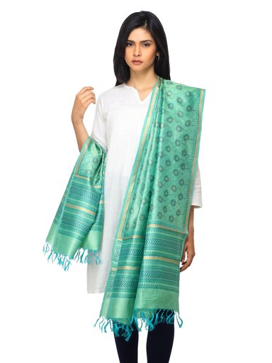 Fabindia Women Green Silk Dupatta