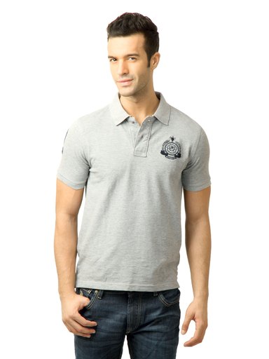 U.S. Polo Assn. Men Solid Grey Melange Polo Tshirt