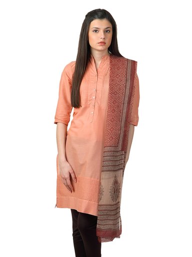 Fabindia Red Hand Printed Kota Dupatta