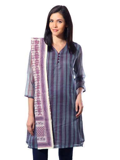 Fabindia Women Printed Purple Chanderi Stole