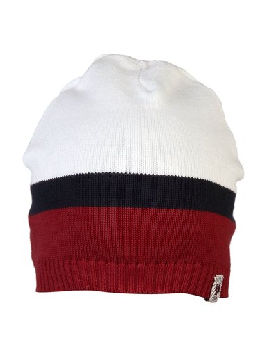 Proline Men White & Maroon Colourblocked Beanie