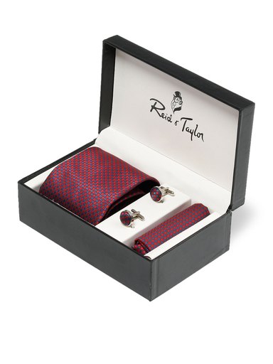Reid & Taylor Men Formal Blue Tie+Cufflink+Pocket square - Combo Pack
