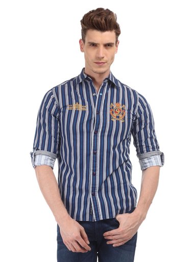 Locomotive Men Navy Striped Shirt