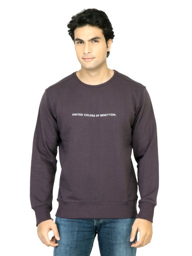 United Colors of Benetton Men Solid Purple SweatShirt