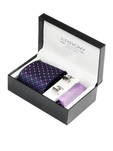 Arrow Men Formal Purple Tie+Cufflink+Pocket square - Combo Pack