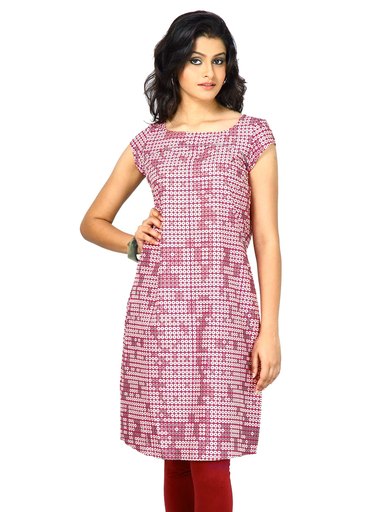 W Women Round Neck Short Sleeve Pink Kurta