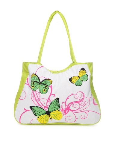 Stoln White & Green Printed Tote Bag