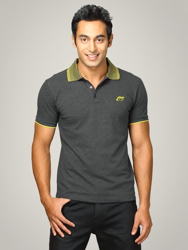 Proline Men Charcoal Grey Polo T-shirt