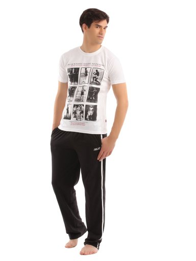 SDL by Sweet Dreams Men White & Black Pyjama Set