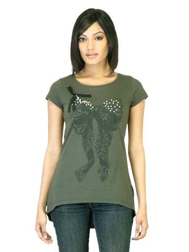 United Colors of Benetton Women Printed Olive T-shirt