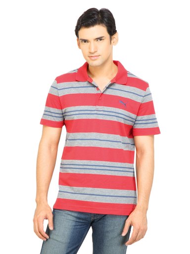 Puma Men Striped Polo Red Tshirt