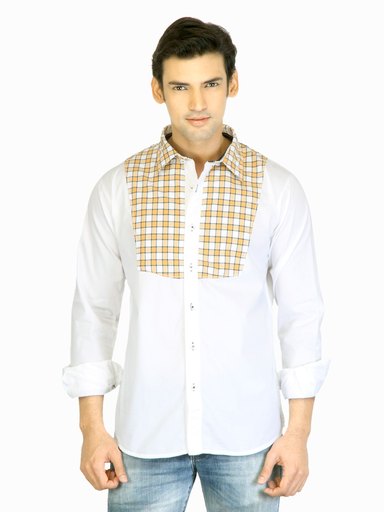Probase Men White Check Shirt
