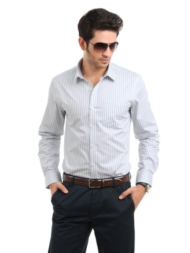 Arrow Men Striped Grey Slim Fit Shirt