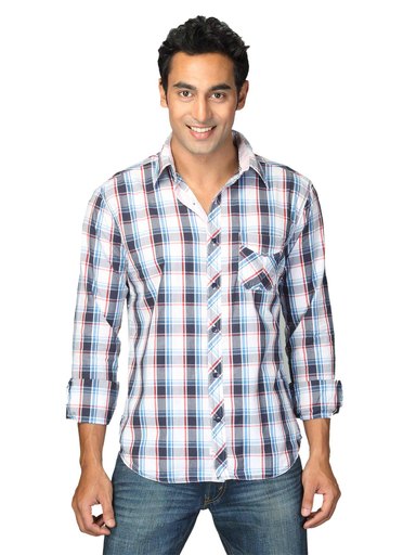 Highlander Men Blue Checked Hakan Slim Fit Shirt